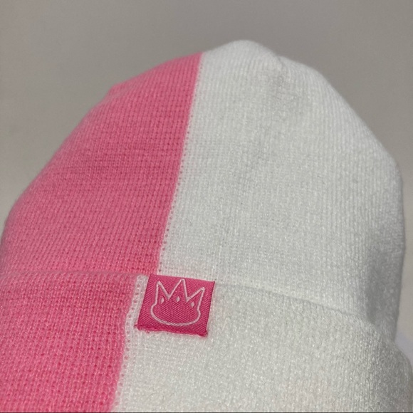 Jay Rauler Split Half White Baby Pink 2 Two Tone Beanie Knit Cap Hat SEE⭐️ - Picture 6 of 6